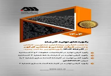 رکوردهای تولید کارخانجات شرکت معدنی و صنعتی گل گهر در آذر ماه ۱۴۰۴