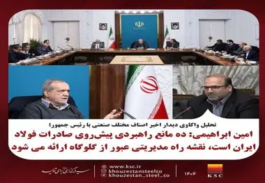 تحلیل واکاوی دیدار اخیر اصناف مختلف صنعتی با رئیس جمهور؛امین ابراهیمی: ده مانع راهبردی پیش‌روی صادرات فولاد ایران است، نقشه راه مدیریتی عبور از گلوگاه‌ها ارائه می‌شود