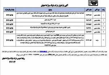 آگهی فراخوان شرکت فولاد مبارکه اصفها ن 
