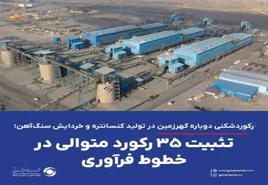 *رکوردشکنی دوباره گهرزمین در تولید کنسانتره و خردایش سنگ‌آهن؛ تثبیت ۳۵ رکورد متوالی در خطوط فرآوری*
