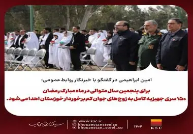 امین ابراهیمی در گفتگو با خبرنگار روابط‌عمومی؛
در ماه مبارک رمضان ۱۵۰ سری جهیزیه کامل به زوج‌های جوان کم‌برخوردار خوزستان اهدا می‌شود