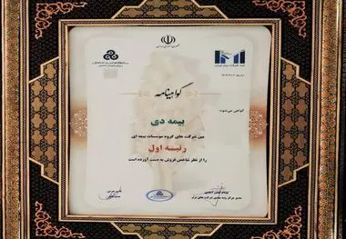 بیمه دی رتبه اول مؤسسات بیمه ای کشور شد
