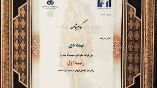 بیمه دی رتبه اول مؤسسات بیمه ای کشور شد
