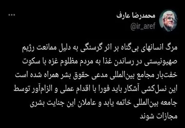 نسل‌کشی آشکار رژیم صهیونیستی در غزه باید فورا با اقدام عملی و الزام‌آور توسط جامعه بین‌المللی خاتمه یابد 