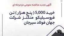 آگهی تجدید مناقصه عمومی دو مرحله ای " خرید 5,000 (پنج هزار) تن فروسیلیکو منگنز شرکت جهان فولاد سیرجان "