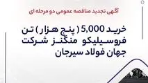 آگهی تجدید مناقصه عمومی دو مرحله ای " خرید 5,000 (پنج هزار) تن فروسیلیکو منگنز شرکت جهان فولاد سیرجان "