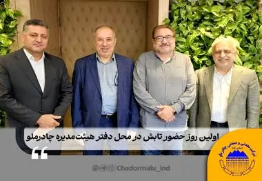 اولین روز حضور تابش در محل دفتر هیئت‌مدیره چادرملو و دیدار با محمود صلاحی، ولی‌الله فاطمی و محمد ابویی


