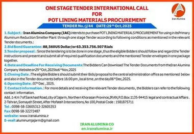 چاپ و انتشار نوبت اول آگهی فراخوان بین المللی شرکت آلومینای ایران در روزنامه های

