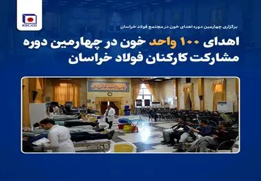 اهدای ۱۰۰ واحد خون در چهارمین دوره مشارکت کارکنان فولاد خراسان/برگزاری چهارمین دوره اهدای خون در مجتمع فولاد خراسان