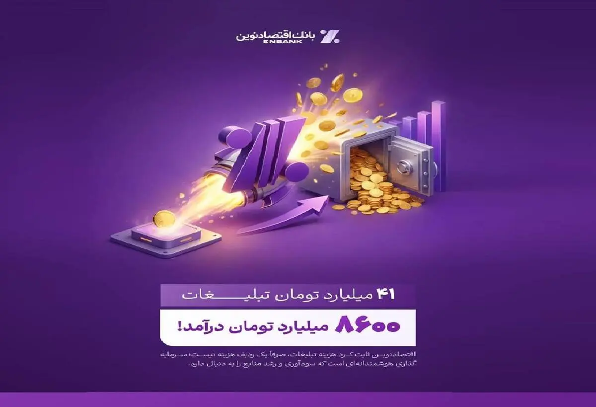 بازدهی رؤیایی تبلیغات بانک اقتصادنوین؛ ۴۱ میلیارد هزینه، ۸۶۰۰ میلیارد درآمد
