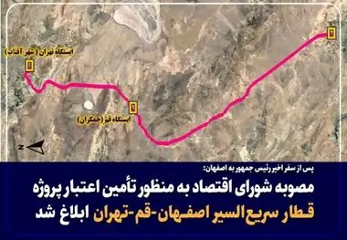 مصوبه شورای اقتصاد به منظور تأمین اعتبار پروژه قطار سریع‌السیر اصفهان-قم-تهران ابلاغ شد