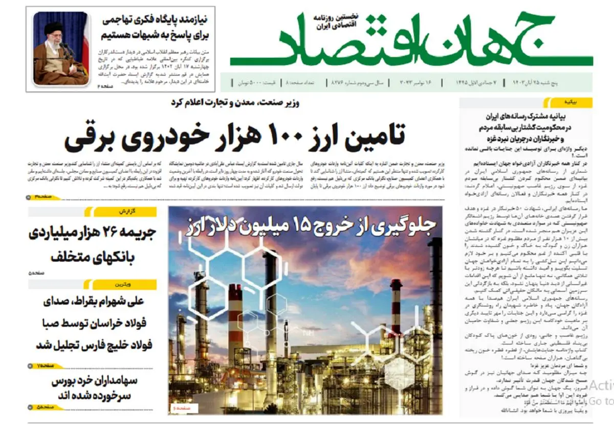 آرشیو روزنامه جهان اقتصاد شماره 8276