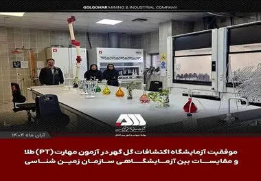 موفقیت آزمایشگاه اکتشافات گل‌گهر در آزمون مهارت (PT) طلا و مقایسات بین آزمایشگاهی سازمان زمین‌شناسی

