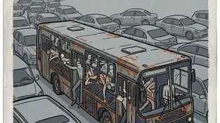 کاریکاتور ـ ترافیک و فرسودگی حمل و نقل عمومی