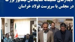 دیدارهای صمیمانه نمایندگان نیشابور بزرگ در مجلس با سرپرست فولاد خراسان
بازدید میدانی سرپرست شرکت از پروژه مجموعه آبی فیروزه با هدف بررسی مسئولیت‌های اجتماعی