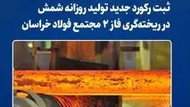 ثبت رکورد جدید تولید روزانه شمش در ریخته‌گری فاز ۲ مجتمع فولاد خراسان