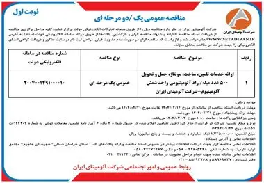 چاپ و انتشار نوبت اول آگهی مناقصه عمومی شرکت آلومینای ایران در روزنامه های