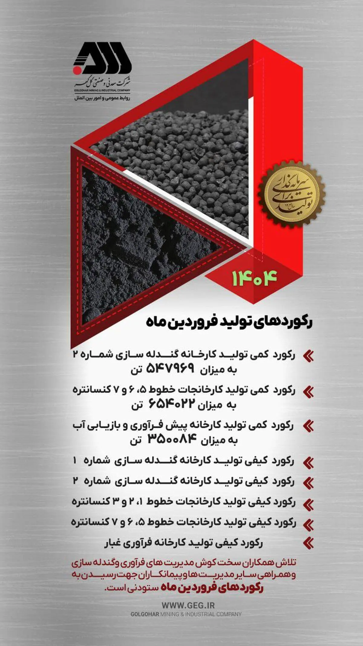 رکوردهای تولید فروردین ماه در گل گهر

