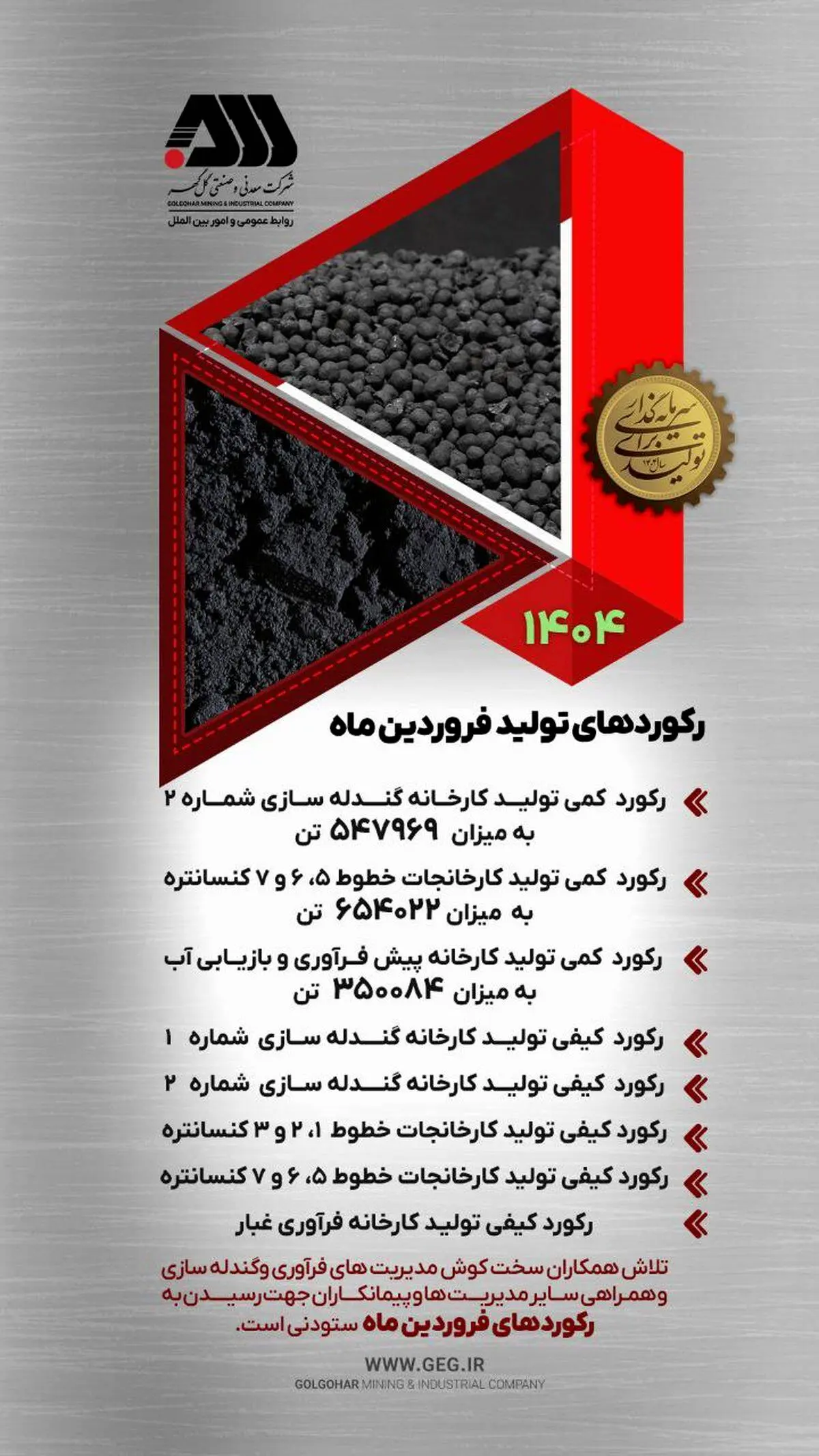 رکوردهای تولید فروردین ماه در گل گهر

