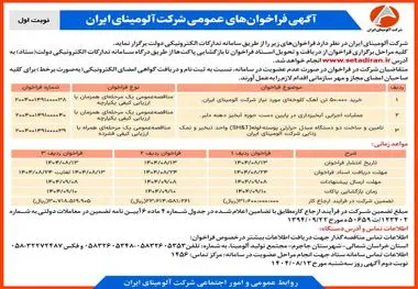 چاپ و انتشار نوبت اول آگهی فراخوان های شرکت آلومینای ایران در روزنامه های