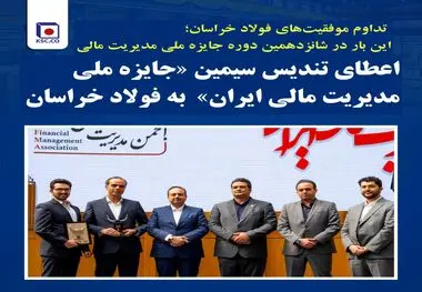 شرکت مجتمع فولاد خراسان: اعطای تندیس سیمین «جایزه ملی مدیریت مالی ایران»  به فولاد خراسان