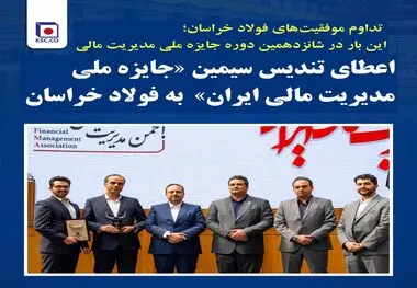 شرکت مجتمع فولاد خراسان: اعطای تندیس سیمین «جایزه ملی مدیریت مالی ایران»  به فولاد خراسان