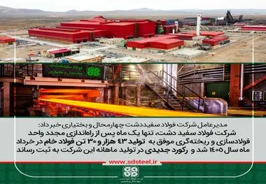 شکسته شدن رکورد تولید ماهانه در فولاد سفیددشت