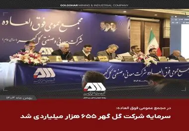 با تصویب سهام داران در مجمع عمومی فوق‌العاده

 سرمایه شرکت گل گهر  ۶۵۵ هزار میلیاردی شد