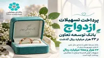 پرداخت تسهیلات ازدواج بانک توسعه تعاون از 23 هزار میلیارد ریال گذشت


