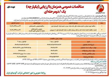 چاپ و انتشار نوبت اول آگهی مناقصات شرکت آلومینای ایران در روزنامه های