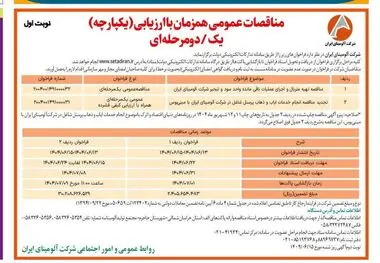 چاپ و انتشار نوبت اول آگهی مناقصات شرکت آلومینای ایران در روزنامه های
