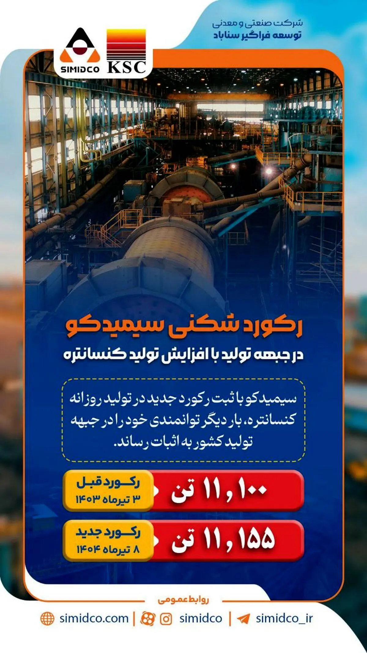 رکوردشکنی سیمیدکو در جبهه تولید با افزایش تولید کنسانتره