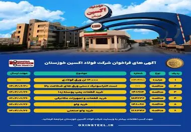 آگهی های فراخوان شرکت فولاد اکسین خوزستان